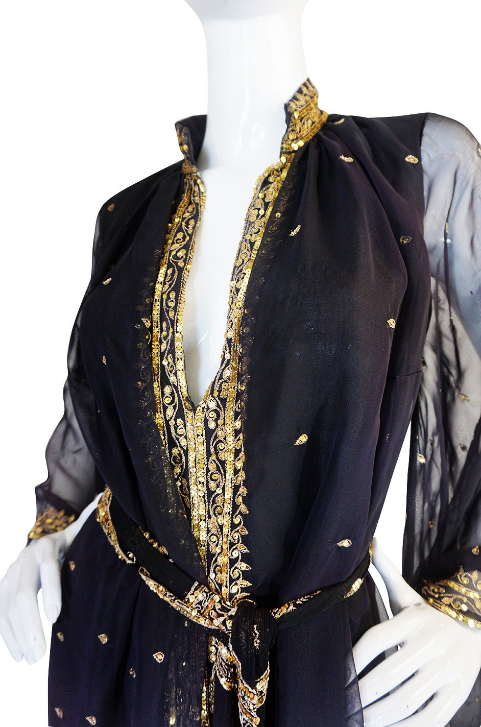 1960s Silk Chiffon and Gold Thread and Sequin Caftan at 1stdibs