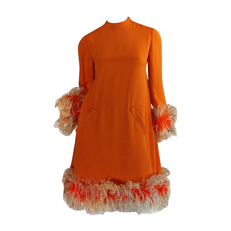 Spectacular 1960s Geoffrey Beene Silk & Feather Dress For Sale