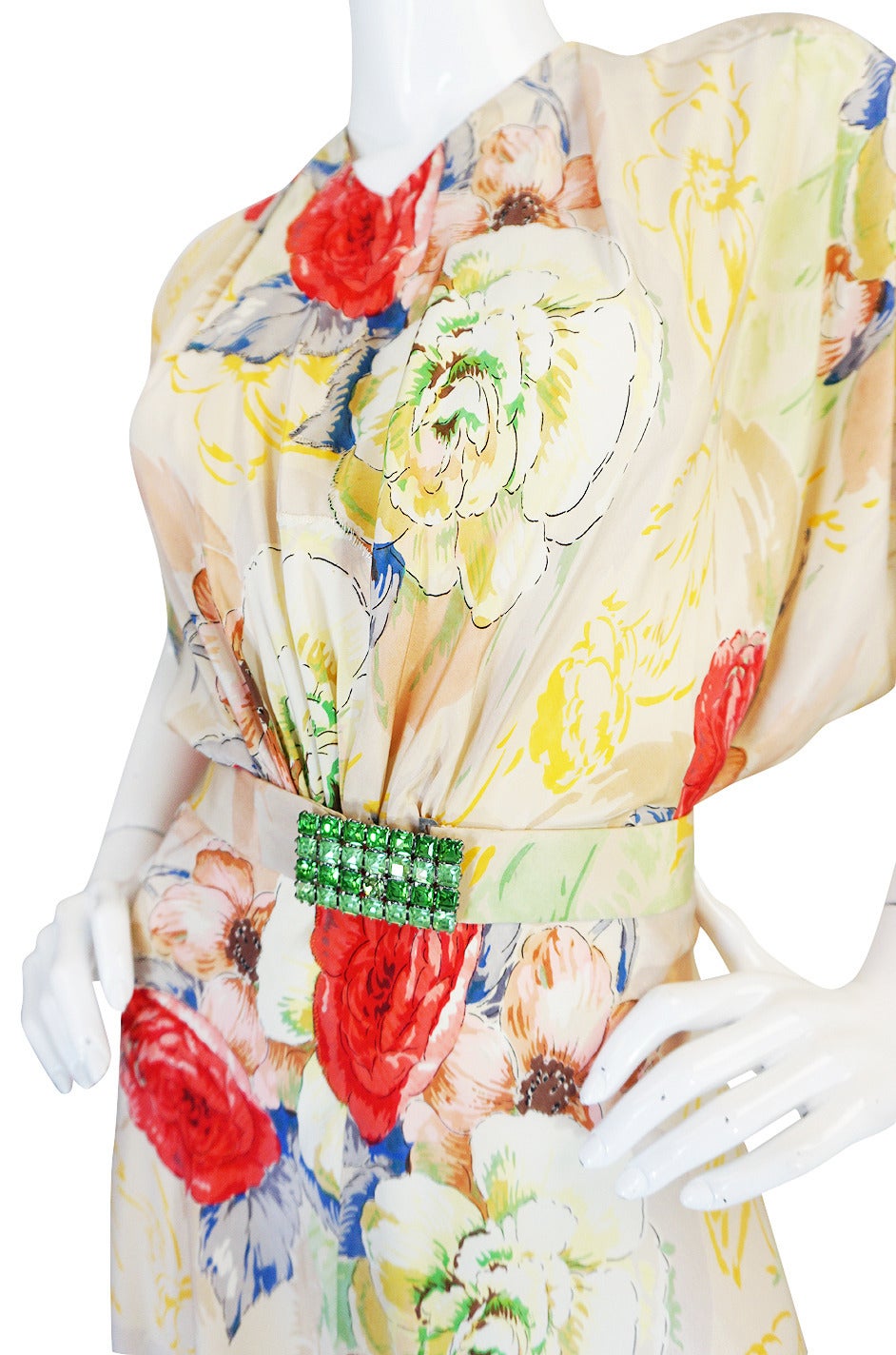 Women's 1930s Bias Cut Beautiful Floral Print Silk Flapper Gown