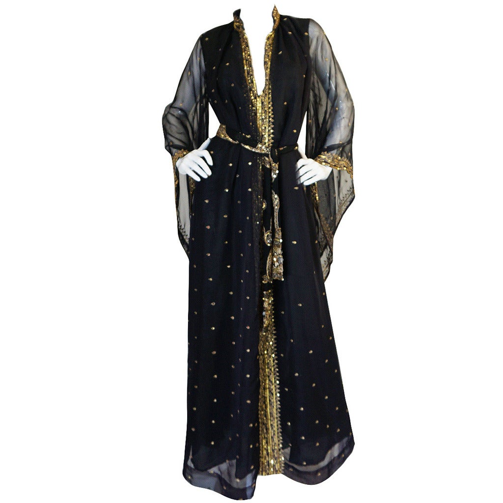 1960s Silk Chiffon and Gold Thread and Sequin Caftan at 1stDibs