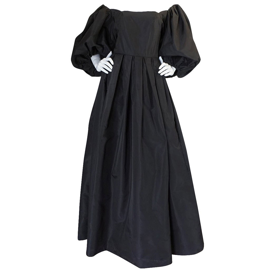 1960s Dramatic Black Silk Taffeta Pauline Trigere Gown