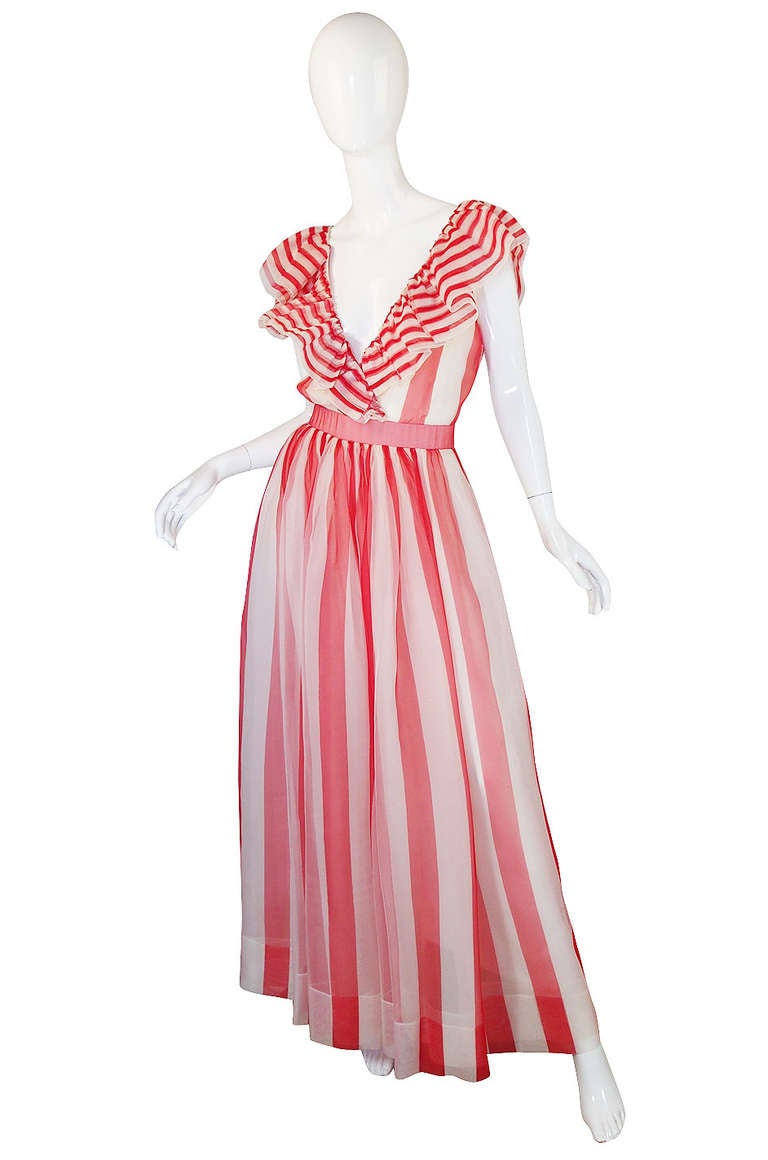 1979 Documented Christian Dior Striped Silk Gown In Excellent Condition In Rockwood, ON