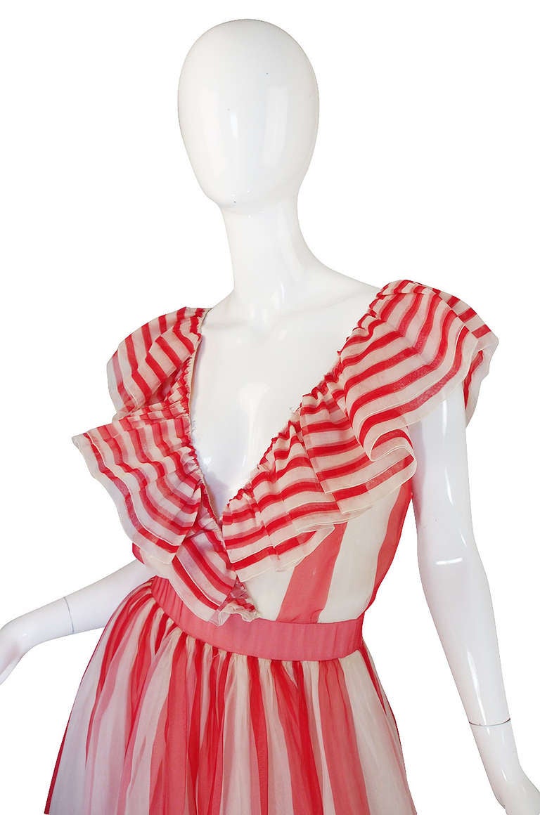 1979 Documented Christian Dior Striped Silk Gown 1