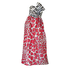 1967 Striking Silk Print Strapless Adolfo Gown 11