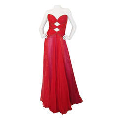 Vintage 1970s Red & Gold Bob Mackie Cut Out Gown