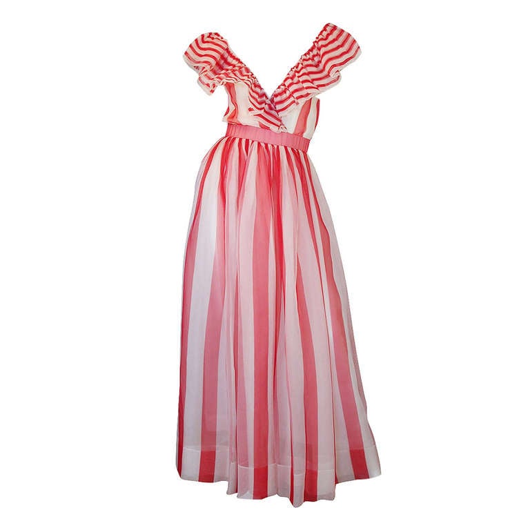 1979 Documented Christian Dior Striped Silk Gown