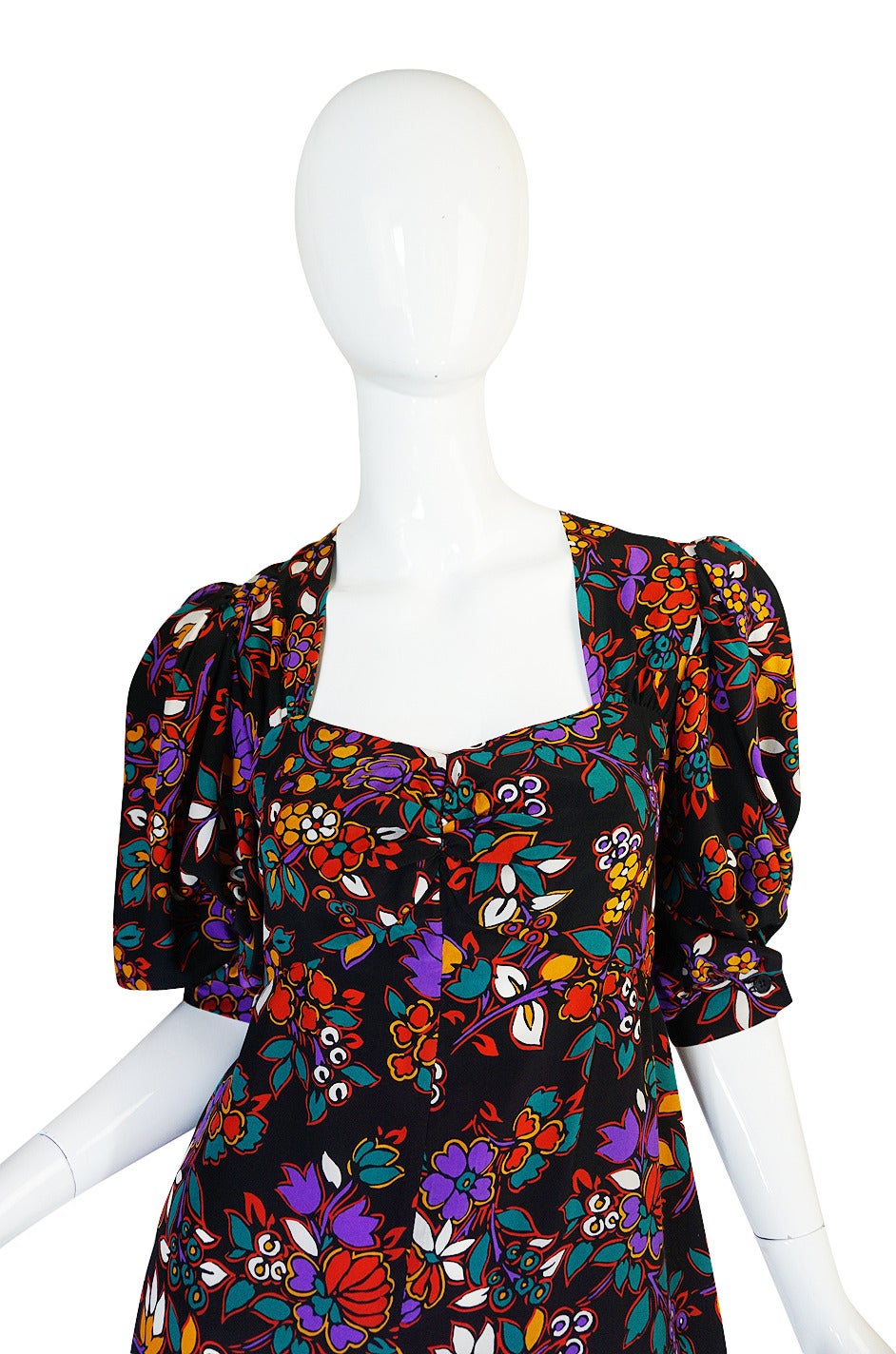 Early 1970s Silk Floral Yves Saint Laurent Dress In Excellent Condition In Rockwood, ON
