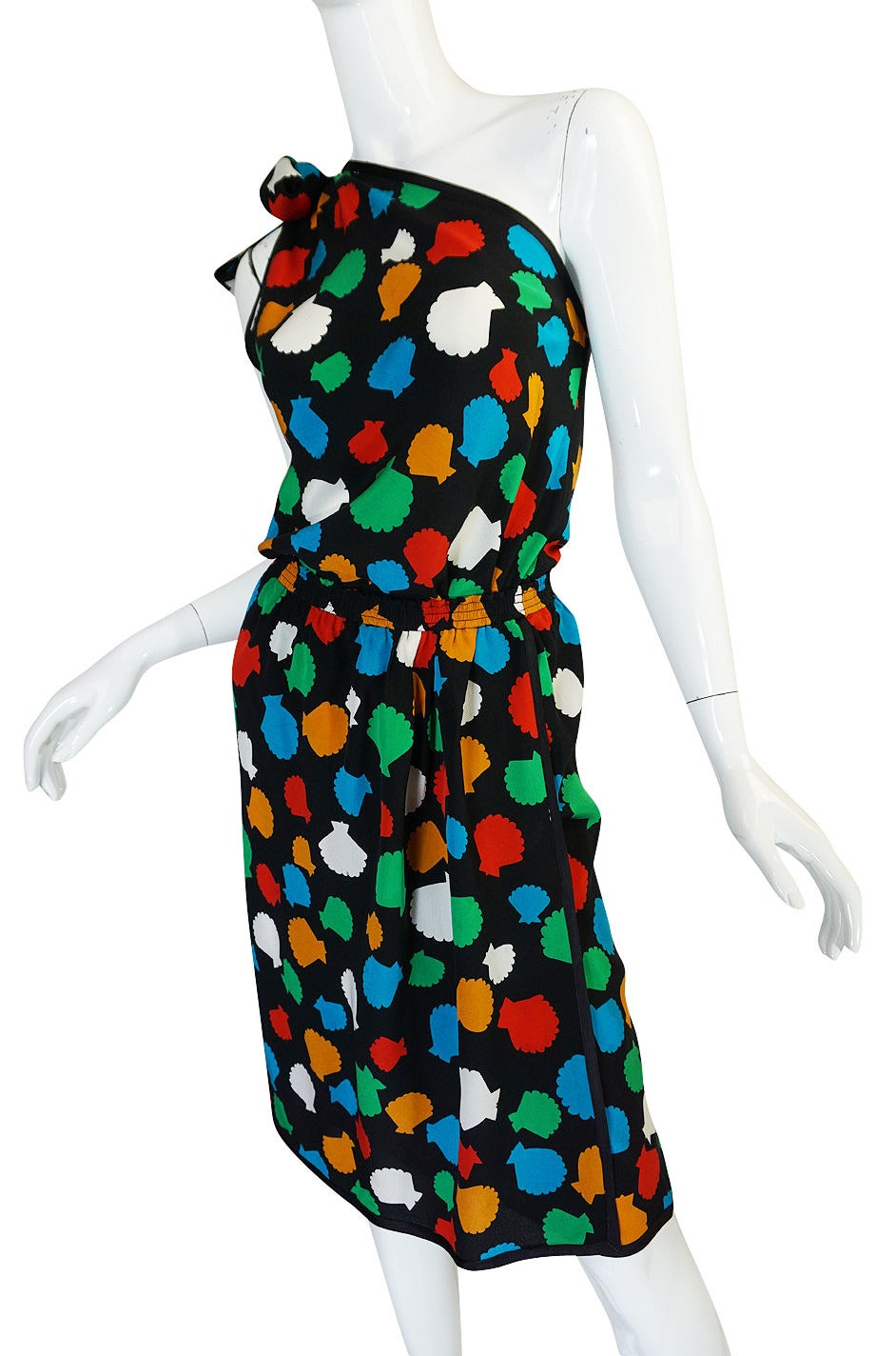 1970s One Shoulder Yves Saint Laurent Silk Dress Set 1