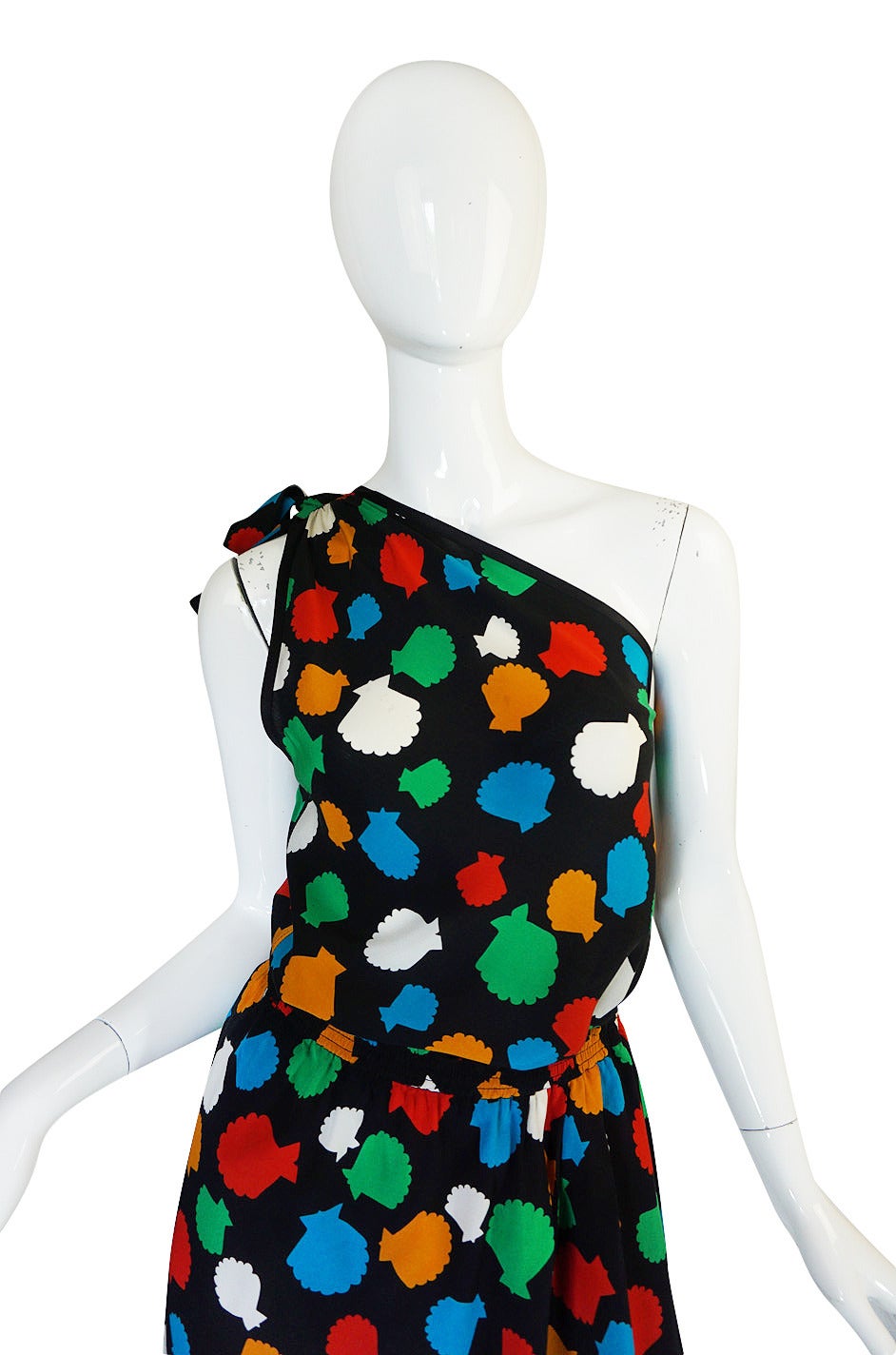 1970s One Shoulder Yves Saint Laurent Silk Dress Set 3