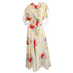Vintage 1930s Bias Cut Beautiful Floral Print Silk Flapper Gown