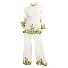 Vintage 1960s Michael Novarese Heavily Beaded Silk Pantsuit