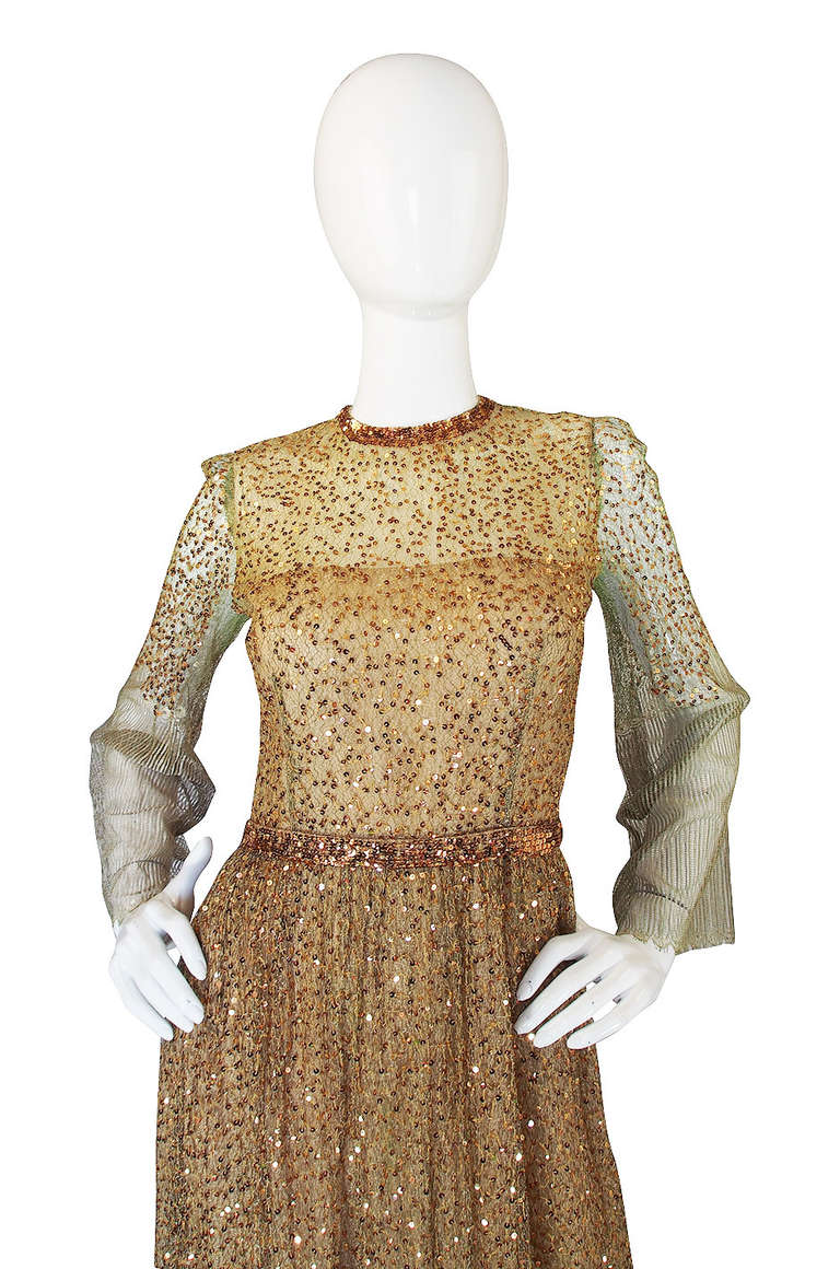 Women's 1960s Fine Gold Sequin & Net Mollie Parnis Dress