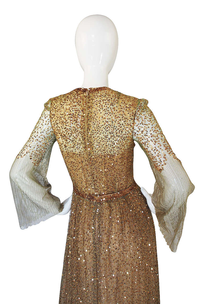 1960s Fine Gold Sequin & Net Mollie Parnis Dress 2