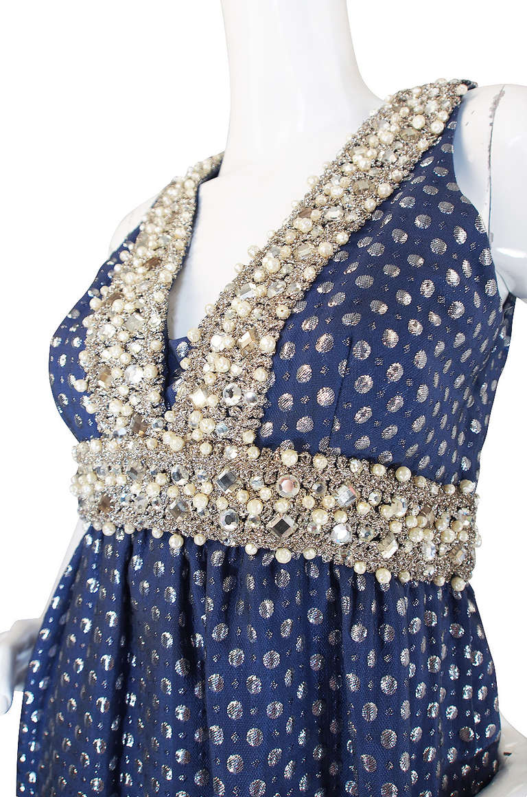 1960s Oscar De la Renta Heavy Beaded Silver Gown 3