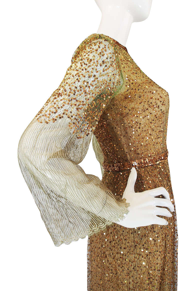 1960s Fine Gold Sequin & Net Mollie Parnis Dress 3