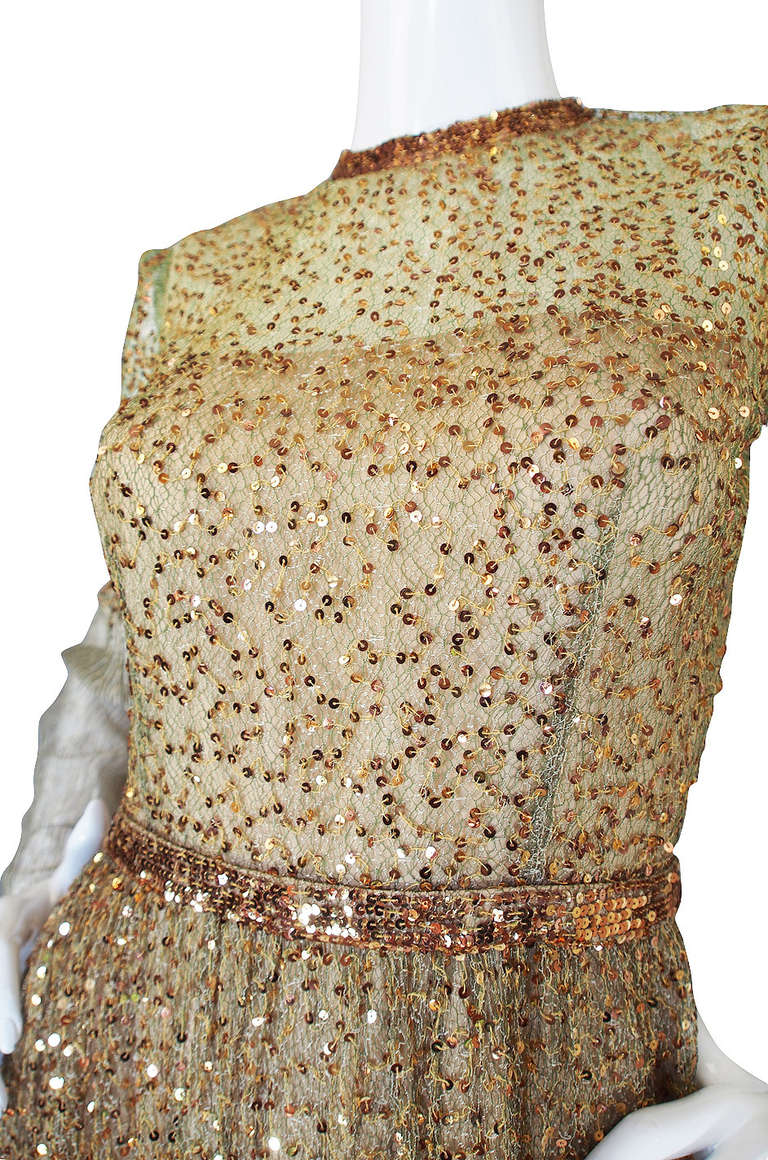 1960s Fine Gold Sequin & Net Mollie Parnis Dress 4