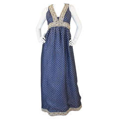 Vintage 1960s Oscar De la Renta Heavy Beaded Silver Gown