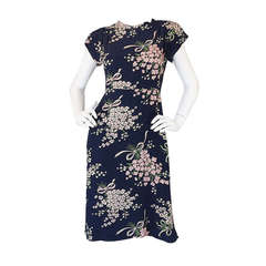 1940s Amazing Blue Floral Swing Dress