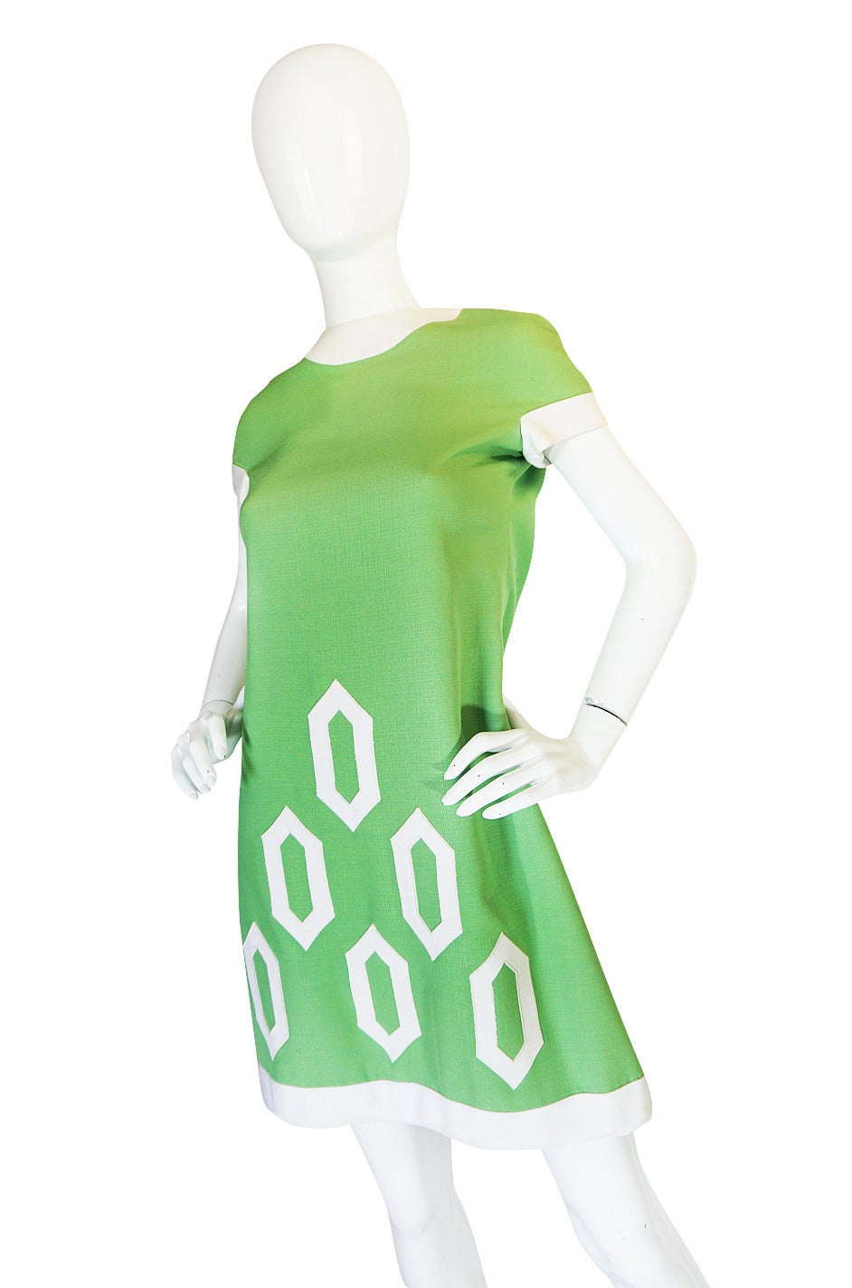 Green 1969 Documented Pierre Cardin Runway & Ad Campaign Dress