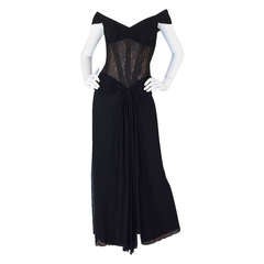 1980s Silk Net Vicky Tiel Couture Corset Gown
