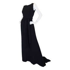 Vintage 1990s Trained Oscar de la Renta Black Gown