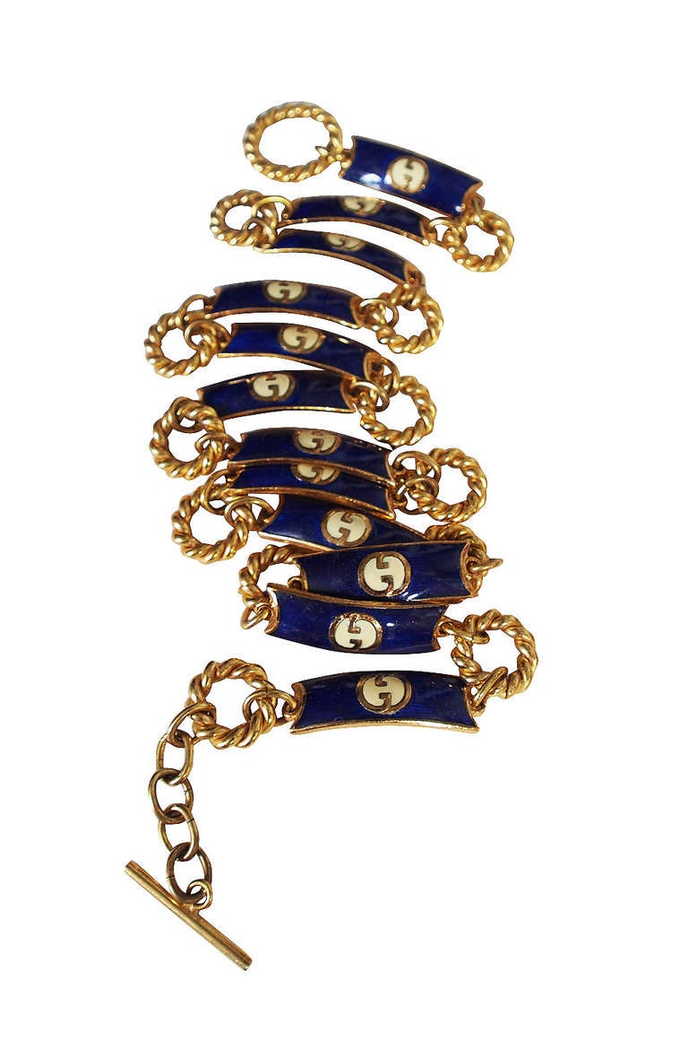Women's 1970s Blue & Gold Gucci Enamel Belt