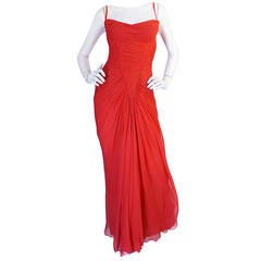c1959 Haute Couture Maggy Rouf Red Draped Gown 6