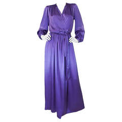 Fine c1988 Yves Saint Laurent Purple Silk Satin Wrap Dress 7