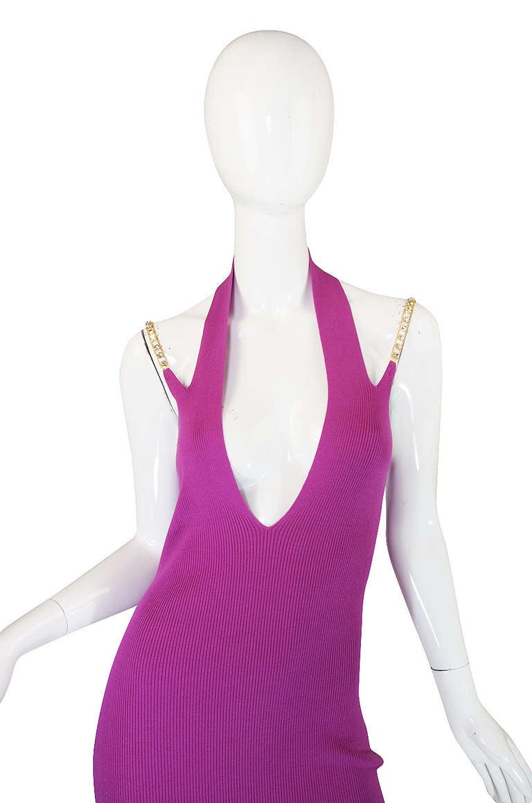 Recent Versace Knit Dress with Rhinestone Straps In Excellent Condition For Sale In Rockwood, ON