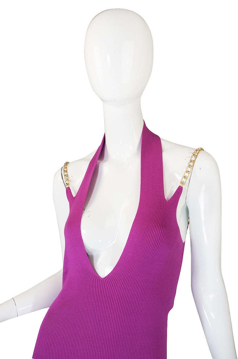 Women's Recent Versace Knit Dress with Rhinestone Straps For Sale