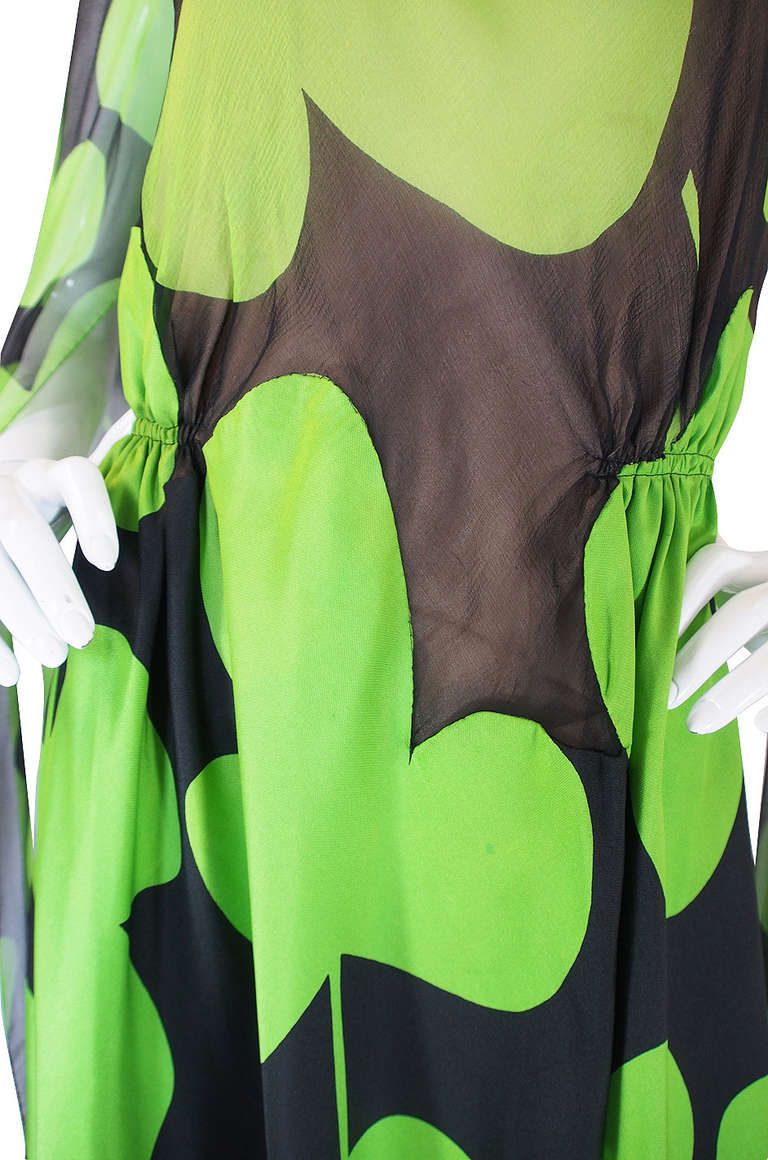 1971 Silk Scarf Sleeve Pauline Trigere Clover Dress 1