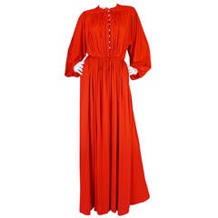 1970s Donald Brooks Red Jersey Crystal Button Dress