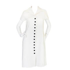 1960s White Linen Black Button Norman Norell Dress 4