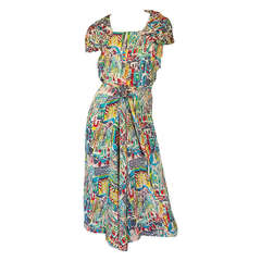 1940s Pattullo Jo Copeland Silk Print Dress