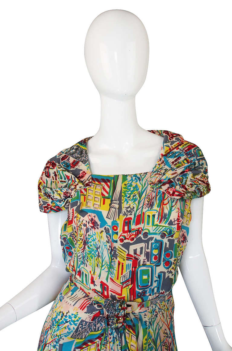 1940s Pattullo Jo Copeland Silk Print Dress In Excellent Condition For Sale In Rockwood, ON