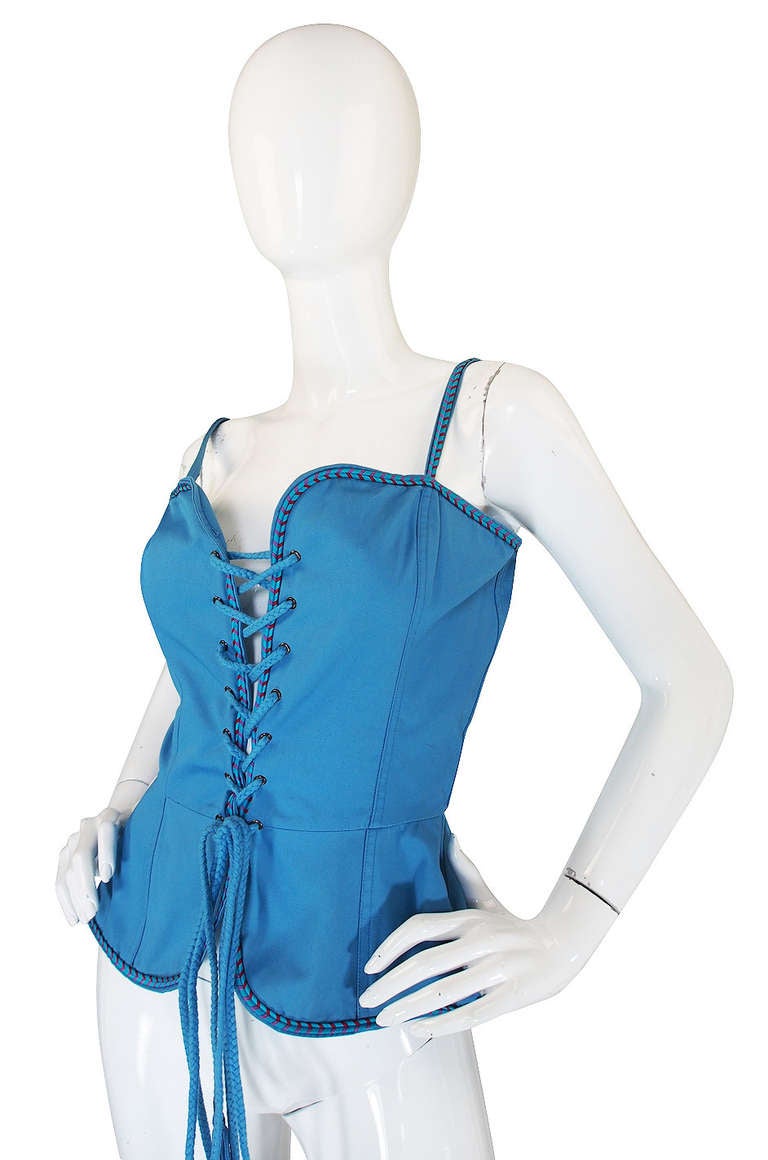 1970s Blue Yves Saint Laurtent Corset Top In Excellent Condition For Sale In Rockwood, ON