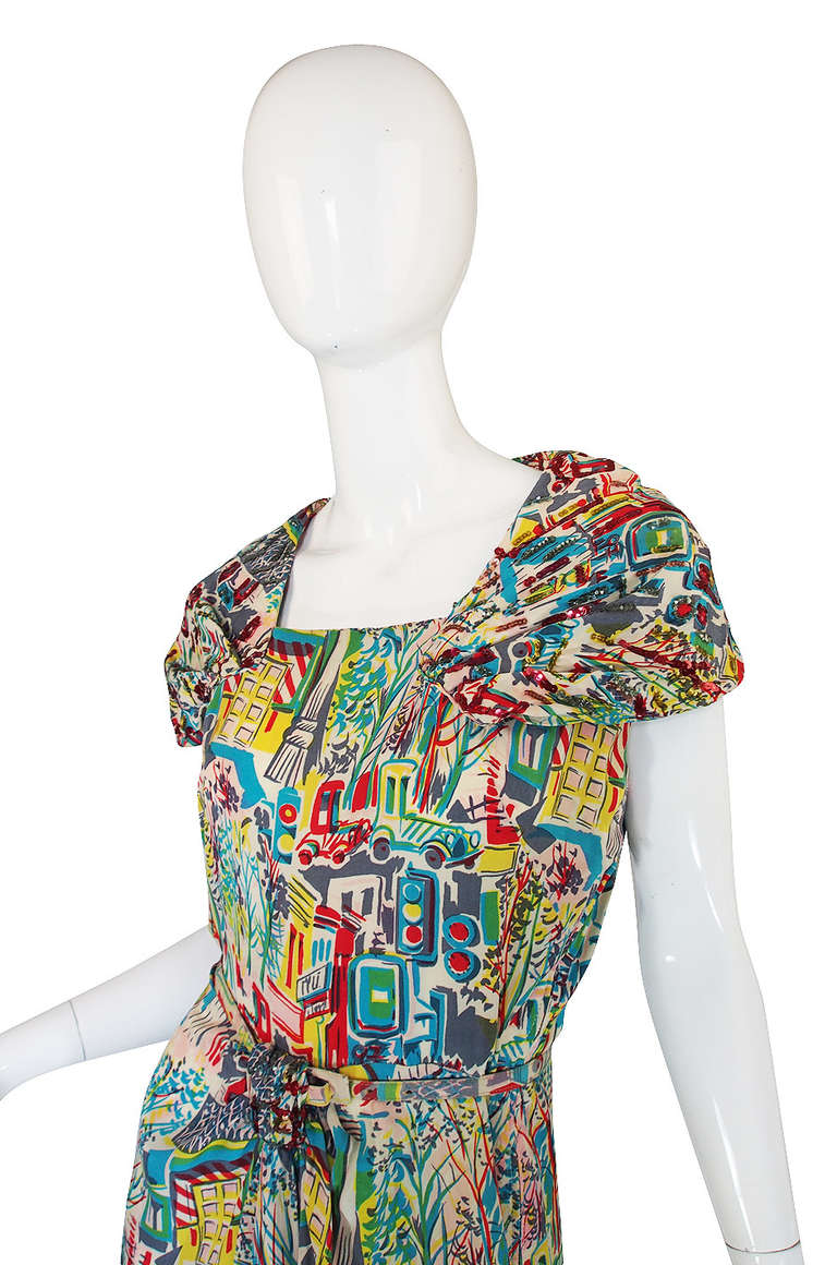 Women's 1940s Pattullo Jo Copeland Silk Print Dress For Sale