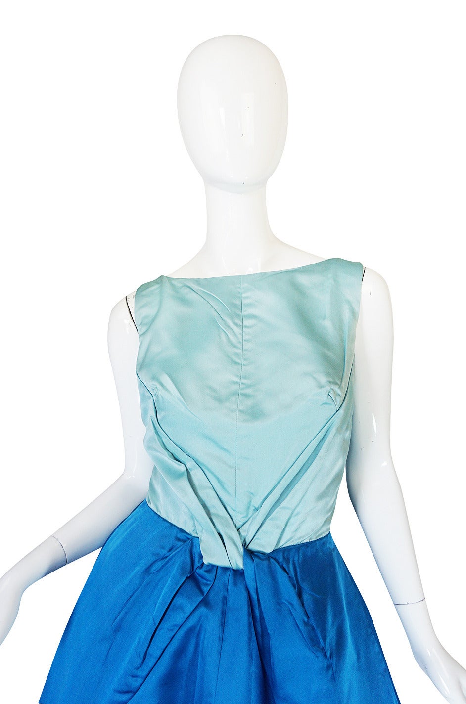 1950s Two Tone Blue Silk Satin Estevez Dress 2