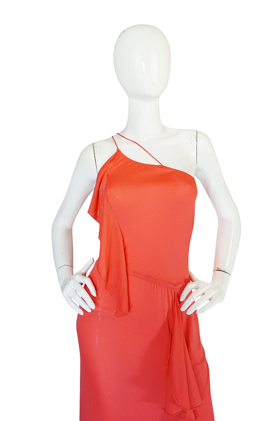 1970s Sexy Stephen Burrows Coral Jersey Maxi Dress 2