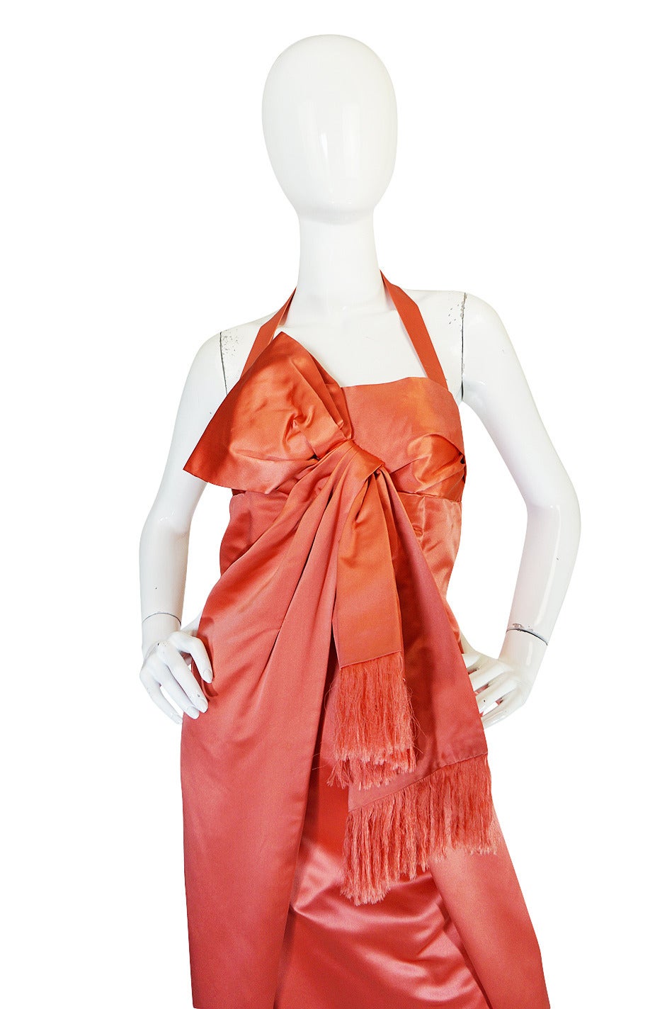 1950s Extraordinary Coral Wrapped Silk Satin Bow Gown 3