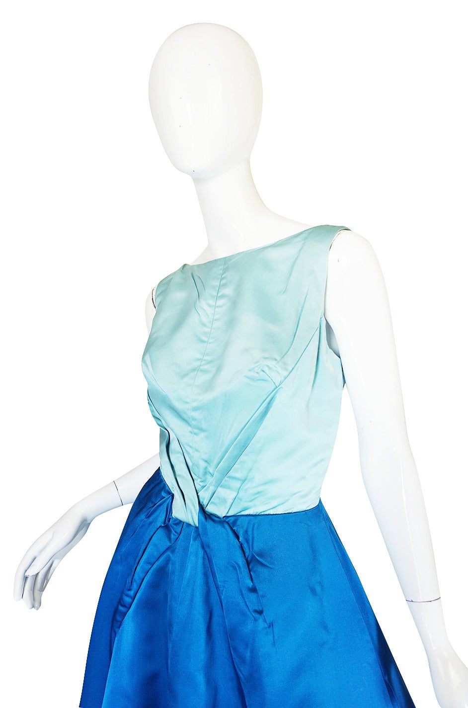 1950s Two Tone Blue Silk Satin Estevez Dress 3