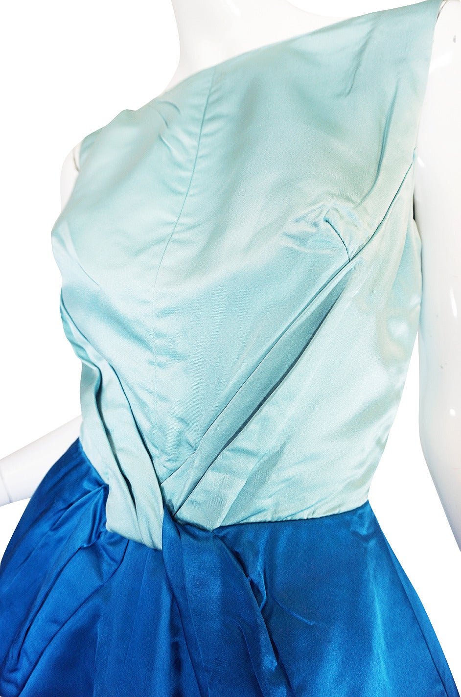 1950s Two Tone Blue Silk Satin Estevez Dress 1
