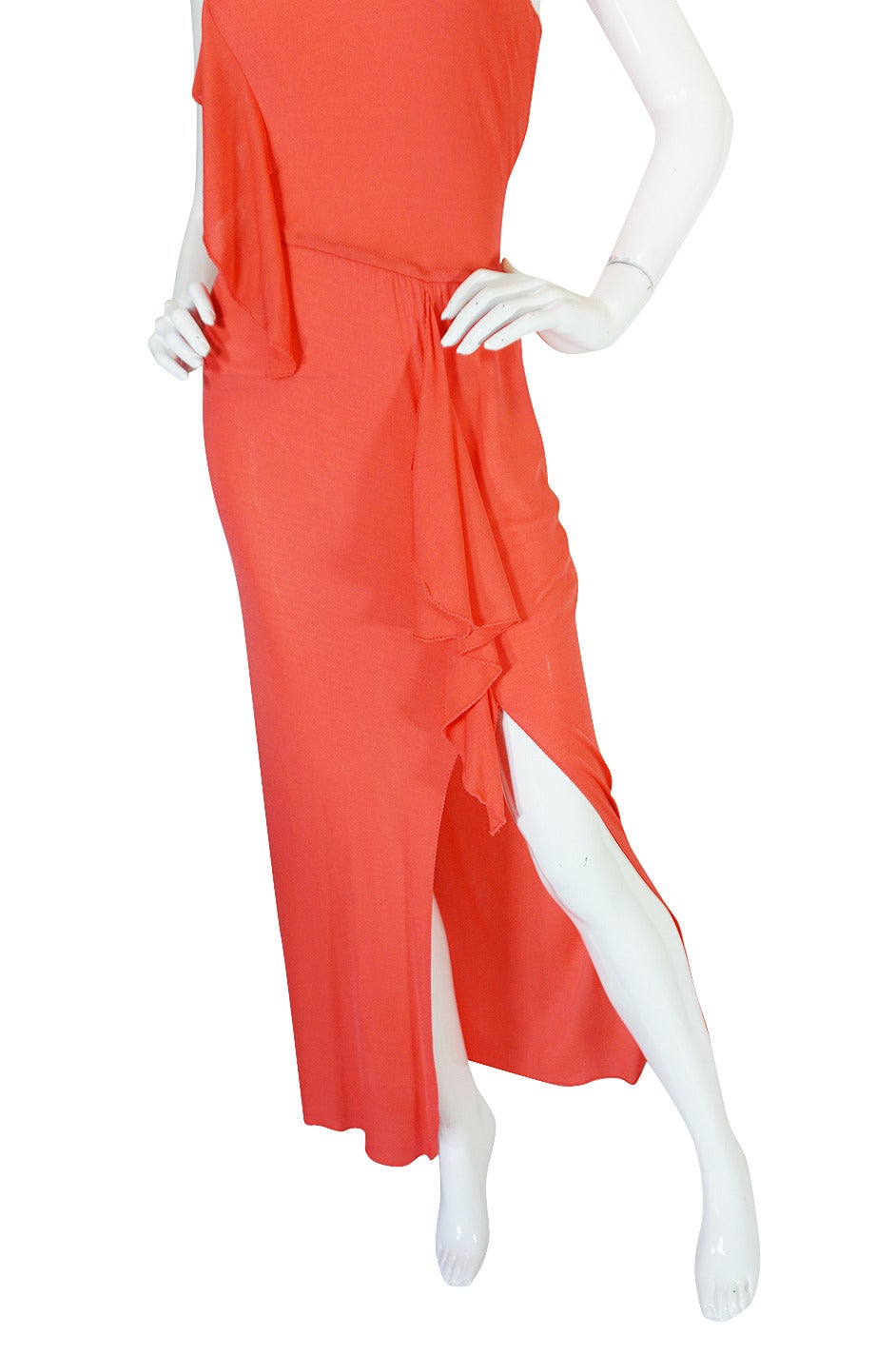 Red 1970s Sexy Stephen Burrows Coral Jersey Maxi Dress