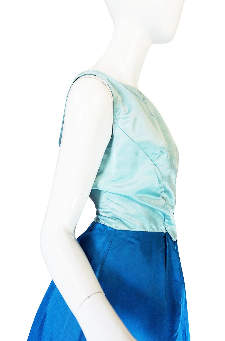 1950s Two Tone Blue Silk Satin Estevez Dress In Excellent Condition In Rockwood, ON