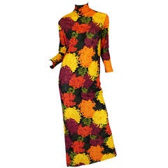 Vintage 1970s La Mendola Printed Floral Silk Jersey Dress