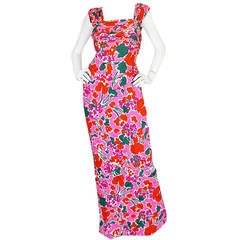 1980s Pink Silk Jacqueline de Ribes attr Print Gown 5