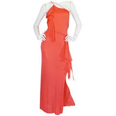 1970s Sexy Stephen Burrows Coral Jersey Maxi Dress