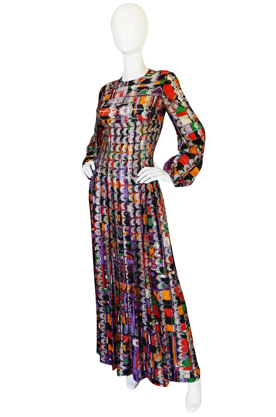 Black 1970s Pierre Cardin Open Weave Metallic Knit Dress