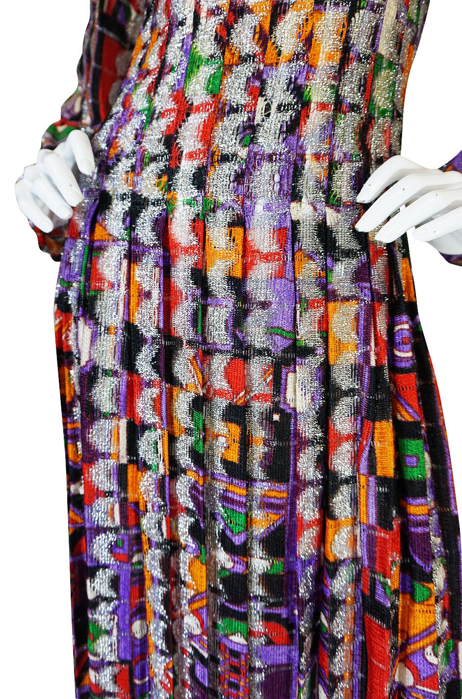1970s Pierre Cardin Open Weave Metallic Knit Dress 5
