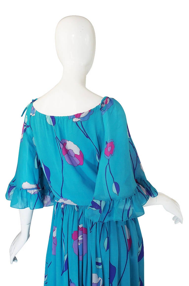 1970s Pretty Turqoise Pucci Silk Chiffon Dress For Sale 1
